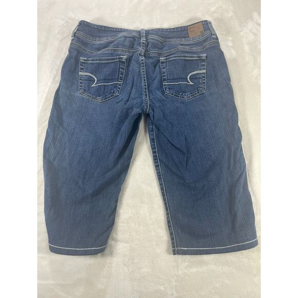VTG American Eagle Women’s Jean Shorts 8‎ Long Bermuda Stretch Denim - Picture 2 of 9